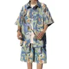 Traje de diseñador Camisa de flor de seda de hielo para hombre Vestido de verano de manga corta Pippy y guapo Hawaii Vacaciones Ocio Playa Set 6HSB