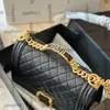 Womens Designer Caviar Leather Boy Quilted Shoulder Bags Top Metallic Letter Handle Totes Gold Metal Chain Crossbody Handbags Diamond Lattice Black Sac Purse 25CM