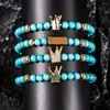 Charme pulseiras conjunto de luxo menwomen cz coroa artesanal esmalte numeral romano pulseiras corda fivela turquesa pedra grânulos jóias pulseras