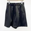 Women's Shorts Wool Casual Black Summer 2024 Ladies Zipper High Waist Pants With Pockets