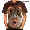 Men's T-Shirts Funny Monkey lip Graphic T Shirt for Men Clothing 3D Spoof Gorilla Orangutan Print T-shirt Unisex Kid Boy Short Slve Tops Y240321