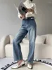 Damen Jeans HOUZHOU Y2k Elegante Stright Frau Koreanischer Stil Büro Damen Lose Denim Hosen Vintage Casual Klassische Frühlingshose