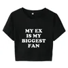 Women's T Shirts Summer Women Y2k Shirt Letter My Ex Is Biggest Fan White Black Yellow Crop Top Tee