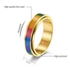 Gold Rotatable Stainless Steel Rainbow Flag Ring Lala Homosexuality Lesbian Rings for Lover women men Fashion Jewelry