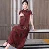 Ethnische Kleidung 2024 Chinesisches verbessertes Qipao-Kleid Eleganter Vintage-Cheongsam Nationaler Blumendruck Satin Traditionelle Folk-Lose