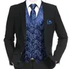 Hiie 20 Kolor jedwabnych kamizelki męskie krawat biznes formalny sukienka Slim Sleeveless kurtka 4pc Hanky ​​Cufflink Blue Paisley garnitur kamizelka 240312