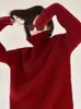 Suéteres femininos high-end suéter de caxemira de gola alta 100 puro macio ceroso solto fundo no outono e inverno vermelho th