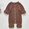 Effen breien katoenen outfit met lange mouwen peuter baby jongens meisje romper lente herfst geboren baby meisjes jumpsuit 240305