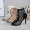 Kleid Schuhe Frauen Mesh High Heels Sandalen Fad Spitze-up 2024 Sommer Designer Party Walking Pumps Hausschuhe