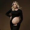 Stretchy Maternity Pography Dress Sexy Hollow Out Revealing Pregnant Belly Long Sleeved Po Studio Clothing 240301