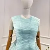 Vestidos casuais mais recente luz azul doce bonito sólido dobras plissado ruched sem mangas mini vestido para mulheres moda