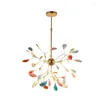 Lampes suspendues Branches de fer doré de luxe nordique tuyau érigé lustre de style luciole avec abat-jour en agate colorée G4 LED lumières salon