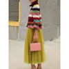 Damenjacken Freeacy 2024 Frühling Sommer Mode ausgestellte Ärmel mehrfarbig gestreift Reverskragen Elegante Party Oberbekleidung für Frauen