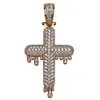 Iced Out Drop Cross Colgante Collar Micro Pave Zircon Latón Oro Plata Color Chapado Hip Hop Joyería para hombre 271C