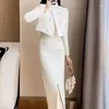 Zweiteiliges Kleid Frühling und Herbst Eleganter Damenanzug Jacke Rock Mode Bürodame Slim Fit Kurzmantel Lange Hüfte Zweiteiliges Set