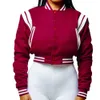 Cappotto da college casual da baseball corto da donna con lettere ricamate, motivo ricamato, giacca bomber ampia e abbottonata 40