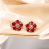 Stud Earrings 2024 Senior Contracted Sweet Flowers Fashion Shiny Crystal Women Jewelry Girl's Accessories