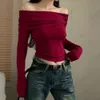 2024 New One Long Sleeved Spicy Girl Off the Shoulder Sexy Tight Bottom T-shirt for Women PG2226