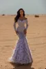 Runway Dresses Fancy Feathers Mermaid Prom Lavender Lace Evening Dress Custom Made Beading Off Shoulder Party Gown