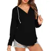 Kvinnors blusar Kvinnor V-Neck Top Bortable Hooded T-shirt stilfull överdimensionerad hoodie pullover med dragsko för fashionabla