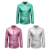 Chemises habillées pour hommes Hommes Disco Chemise Sequin pour brillant doré à manches longues Costume de fête Scène de Noël Halloween