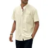 Casual overhemden voor heren Borstzakoverhemd voor heren Retro-geïnspireerde zomer Opstaande kraag Korte mouw Patch Tops voor streetwear