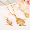 Ensembles de bijoux élégance collier boucles d'oreilles Fine 24k véritable or jaune massif GF petite amie amoureux fille cadeaux de mariage New314s