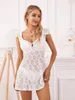 Casual Dresses Women Short Flowy Dress Square Neck Cute White Mini Backless Y2k A Line Ruffle Ruched Lace