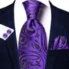 Bow Ties Hi-Tie Design Mor Siyah Paisley 2024 Moda Markası Erkekler İçin Moda Marka Düğün Partisi Kravat Seti Set Handky Kuffinks Hediye Toptan