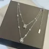 Luxury Pendant Necklace Brand Designer Top Sterling Silver Drop Zircon Double Charms Chain Choker for Women Jewelry Party Gift