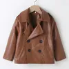 Veste à manches longues décontractée en cuir PU pour fille, mode printemps-automne, revers marron, manteau en cuir à simple boutonnage, vêtements d'extérieur 240304