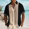 Men's Casual Shirts Chest Pocket Decoration Shirt Summer Stylish Lapel Collar Cardigan With Contrast Color Patchwork For Office