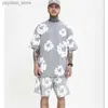 Men's Tracksuits Hip Hop Mens Kapok Full Print foam Printed T-shirt Loose Shorts Casual Set Summer Unisex Street Wear New Q240314