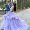 Magnifiques robes de bal lilas avec volants conte de fées une ligne robes de soirée en tulle appliques photographie de luxe robe formelle 2024 dos nu robes de soirée pour occasions spéciales