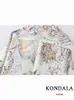 Kondala Vintage Chic Print Holidady Set Casual Women Pass Fashion Long Sleeve Silk Overdimased Shirt Wide Leg Drawstring Pant 240309