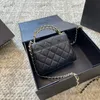 19 Série Double Poignée De Luxe Sac À Main Designer Femmes Sac À Bandoulière En Cuir Diamant Or Matériel Boucle En Métal Chaîne Matelassée Sac À Bandoulière Sacs De Maquillage Bourse 15 19 cm