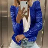 Frauen Pailletten Strickjacke Jacke Mode Glitter Crop Tops Mantel Einfarbig Langarm Elegante Party Tragen Frauen 240315