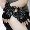 Fashion Female Half Finger Punk Rivet Dance Gloves Women Sport Fitness PU Leather Bow Mittens Luva Tactical Fingerless Glove1884