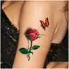 Tatuagens temporárias Wholetatoo 3D Rose Tattoo Flor Falso Borboleta Fantasia À Prova D 'Água Adesivos Mulheres Tatoo8540424 Drop Delivery Healt Dhsyw