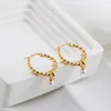 Hoop Earrings Temperament Pearl Drop For Women Gold Plated Stainless Steel Round Circle Twist Fashion Jewelry Gift