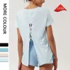 Lu Align Lemon Sport Mouw Running Korte Dames T-shirt Mode Ronde Hals Split Zoom Lycra Gym Yoga Shirt Vrouwelijke Ademende Workout blouse