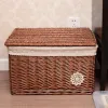 Baskets Wicker Storage Basket with Lid Handwoven Rattan Organizer Container for Makeup Clothes Home Items Bedroom Bathroom Laundry