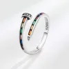 Arc-en-ciel diamant ongles minorité féminine, bague ouverte en Zircon, nouvelle bague d'index avancée et polyvalente