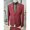 Men's Suits Burgundy Black Grey Light Khaki Men 2 Buttons Wedding Tuxedo Terno Masculino Prom Groom Pcs Slim Fit Blazer Jacket Pant