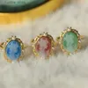 Cluster Rings S925 Silver 18k Gold-plated Colorful Agate Relief Ring For Women Girls Vintage Beauty Girl Ring Fashion Jewelry Gift L240315