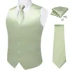 Chaleco de traje de seda sólida verde salvia para hombres, corbata, pañuelo, gemelos, fiesta de boda, esmoquin Formal, chaqueta masculina, chaleco 240312