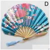 Chinese Style Products Hand Fold Fan Vintage Bamboo Wood Silk Flower Japanese Artificial Pink Wedding Girl Man Dance Decorate Home D Dh5Pd