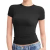 T-shirt slim fit plissettata estiva a maniche corte da donna 2024