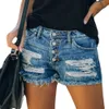 Shorts jeans femininos com estampa de bandeira americana Burr Edge desgastado com borla