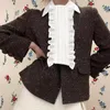 Women's Jackets Ruffles Detachable Covered Woolen Brown Black Blazer Fashion Lapel Buckle Jacket Woman Coat 2024 Fall/winter